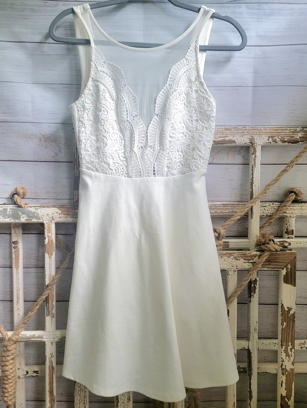 Lulus Creamy White Lace Bodice Skater Dress